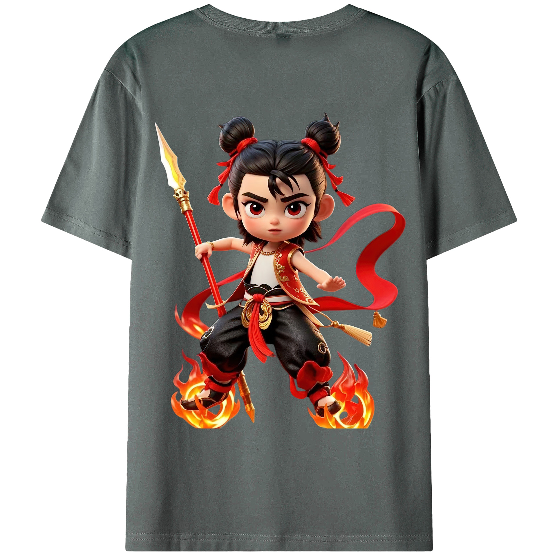 （画像用） Ne Zha 2 ナタ 魔童の大暴れ 綿100％ メンズ半袖Tシャツ（バックプリント） 通気性